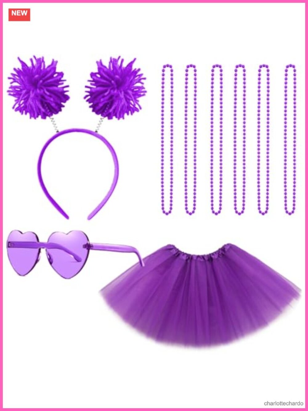 Women Costume Accessories Set Tutu Dress Pom Pom Headband Sunglasses Necklaces